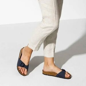 Birkenstock Women Navy & Tan Madrid Sandals, Size 38.5*~EUC